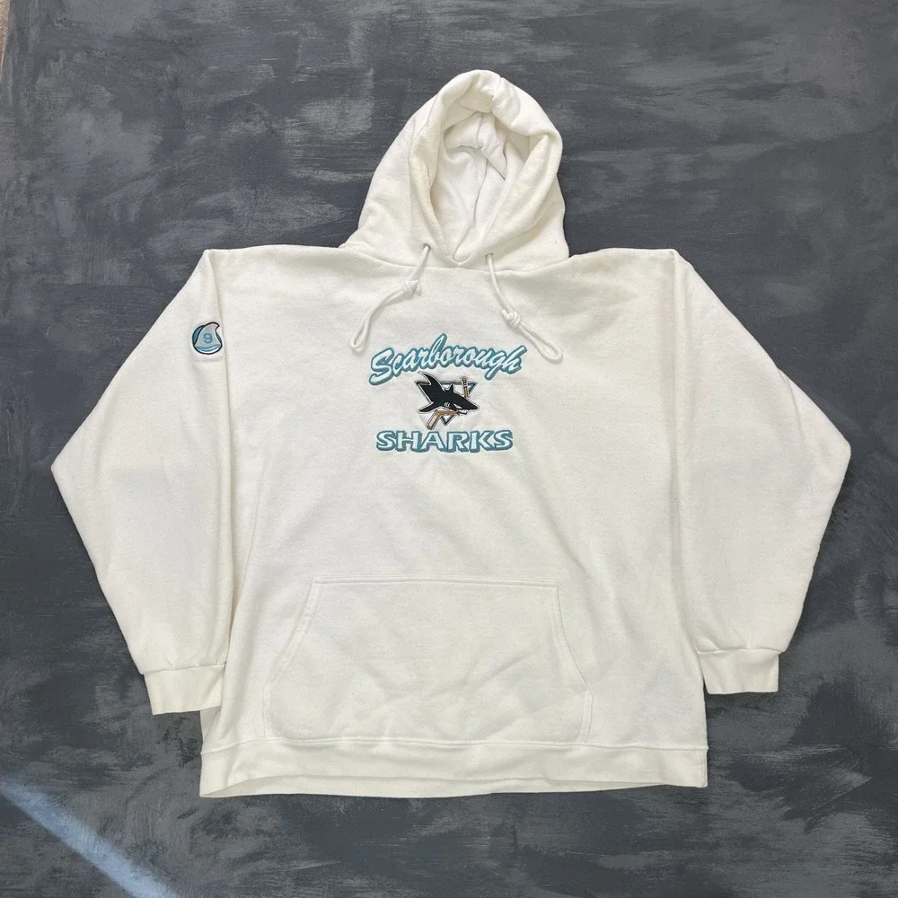 Vintage Scarborough Sharks hockey hoodie mens XL White 2000s y2k - Picture 1 of 10
